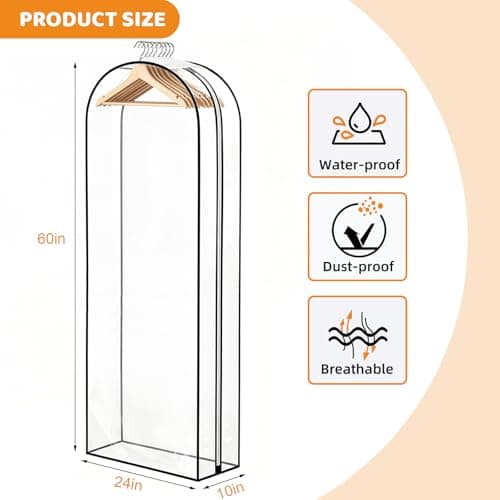 4 Pack Clear Garment Bags, 60 Inch Clothes Covers with 10 Inch Gusset — view 2