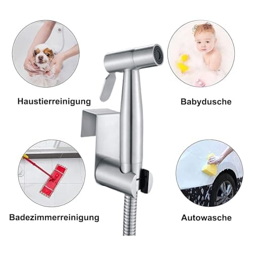 Portable Bidet Sprayer Kit,Stainless Steel Bidet Hand Shower for Bidet Toilet Shower with 2 Way Shower Diverter, 1.5m Shower Hose and Hand Shower Holder — view 3