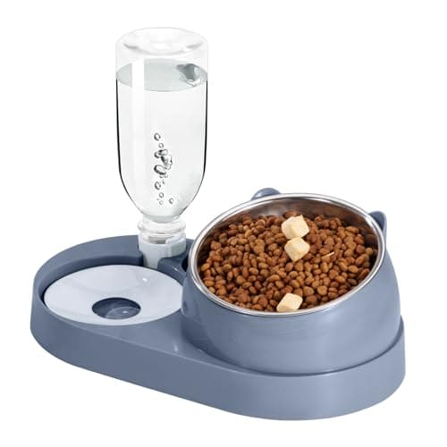 Dog Bowls and Pet Water Dispenser Bottles Automatic Gravity Dog Feeder Set Raised Stainless Steel Cat Bowl for Dog Cat Puppy Kitten (Grey, small)