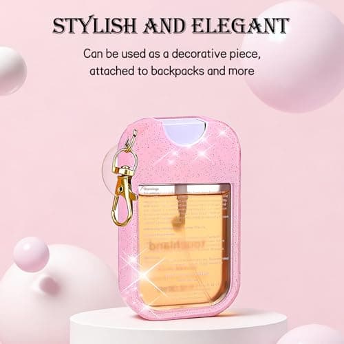 Maslasee Protective Silicone Case with Keychain Compatible with Touchland Hand Sanitizer Spray (3-Pack, Pink Blue White) — view 4
