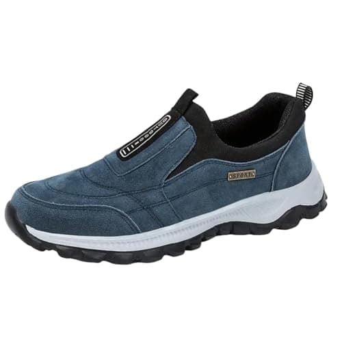 Mens Slip On Trainers Wide Fit Waterproof Walking Shoes (Blue, Adult, Men, 6, Numeric, UK Footwear Size System, Medium)
