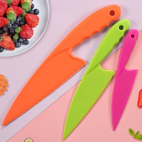 BANSHAN Toddler Knife for Chopping Safety Plastic Mini Chef Set for Kids Kitchen Pack of 3 Safe and Durable — view 6