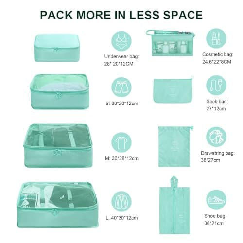 OSDUE Packing Cubes for Suitcase, 8PCS Thickening Travel Organiser Packing Bags Lightweight Travel Accessories Organizers Essentials Clothes Shoes Cosmetics Toiletries Storage Bags — view 2