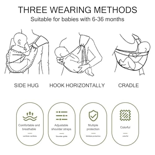 DAVBNM Baby Sling Carrier Toddler Sling, Baby Side Carrier with Thick Shoulder Straps-Adjustable, for Newborn Infant Toddler 3-36 Months, Breathable and Comfortable (Blue, One Size) — view 5
