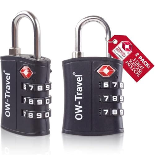 OW-Travel Suitcase Locks, TSA Approved Luggage Padlocks, Black ABS, 2 Pack