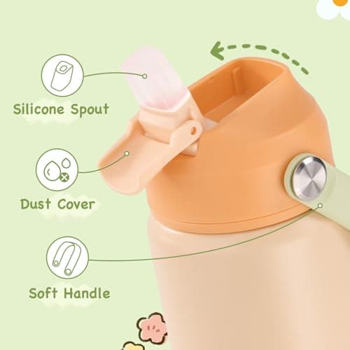 Fijinhom Kids Water Bottle, 360ml/12oz, Stainless Steel Insulated Water Bottle with Straw, Vacuum Leakproof, Kids Water Bottles for School Boys Girls,BPA Free,Twilight Green + Soft Coral 2 Piece Set — view 4