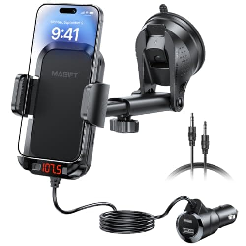 Bluetooth Car Adapter, 3 in 1 Bluetooth 5.4 FM Transmitter Car with Phone Holder, PD 36W Fast Charging, Strong Microphone, HiFi Bass Sound, Hands-Free Calling, Support USB/TF Card(Black)
