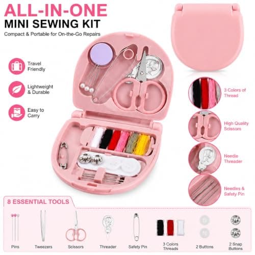 KUBDPQOR 3PCS Mini Travel Sewing Kit Set – Portable Needle & Thread Box, Plastic Sewing Case with Scissors, Needles, Pins, Buttons and Thread for Home, Travel and DIY Repairs Black — view 4