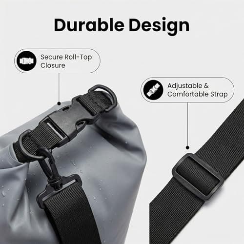 RONGZUBAT 15L Large Waterproof Dry Bag with Shoulder Strap, Roll Top Dry Sack for Outdoor Gear, Waterproof Bag for Kayaking, Boating, Paddle Boarding, Camping, Beach, Fishing and Travel - Grey — view 5