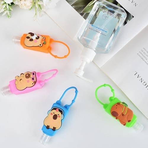 Ulife Mall 4 Pcs 30ml Refillable Travel Bottles Containers Empty Plastic Bottle with Silicone Case, Portable Leak Proof Flip Cap for Toiletries - Capybara — view 3