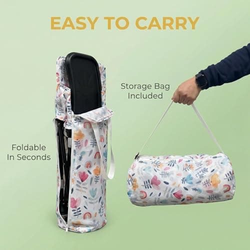 LADIDA Foldable Baby Travel Seat Booster Toddlers Dining Seat Removable Tray with Travel Bag Portable Folding Booster Feeding Chair for Children Toddlers Infants (Pink Flowers) 305 — view 4