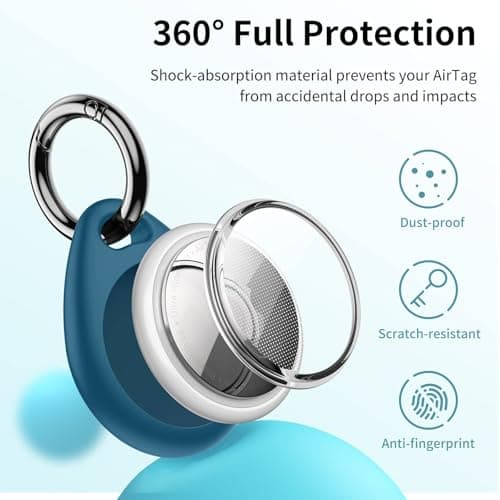 UNBREAKcable 360° Protective Case for AirTag (1st & 2nd Generation) [4 Pack], TPU Full Cover Keyring Holder with Premium Zinc Alloy Spring Clip, Scratch-Resistant Design for Keys, Bags, Luggage — view 3