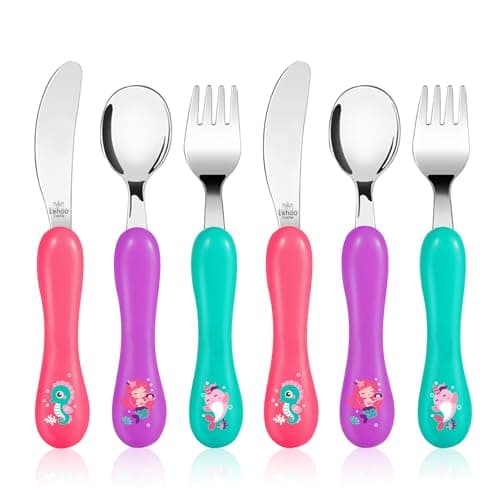 Lehoo Castle Stainless Steel Toddler Cutlery Set, 6-Piece Mermaid Design