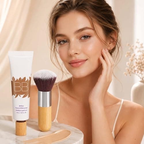 BB Blur Tinted Moisturiser with Brush for Soft-Focus Matte Finish & Dewy Glow - Lightweight Hydrating BB Cream Medium Spectrum, Full Coverage, Evens Skin Tone, Minimises Pores, Natural (1PCS) — view 3