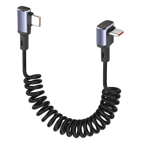 YACSEJAO USB C Coiled Cable 90 Degree 100W Fast Charging Retractable