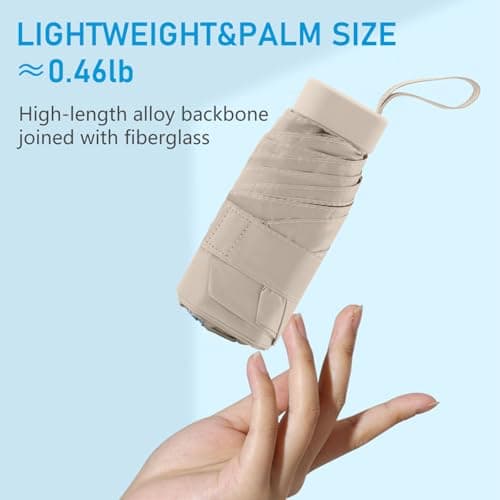 Mayoii Mini Umbrella with UPF50+ Protection, Lightweight Compact Umbrella for Women and Kids, Portable UV Parasol with Storage Box, 6Ribbed Small Parachute for Women Handbag Size (Beige) — view 5