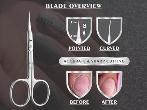 SILLVER Cuticle Scissors Extra Fine Curved, Super Slim Small Scissors with Precise Pointed Tip, Beard, Eyelash, Mustache, Dry Skin - Manicure Scissors — view 5