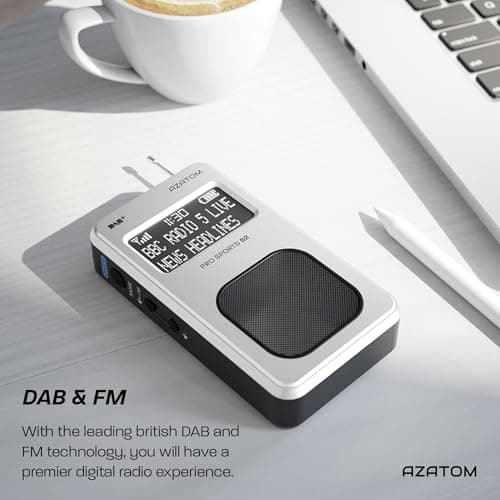 Portable DAB/DAB+ & FM Digital Radio | Sports Earphones Included | Built in Speaker | Rechargeable Battery (10-12 Hours) | Perfect for Sports, Hiking or Working | AZATOM Pro Sports S2 (Silver) — view 2