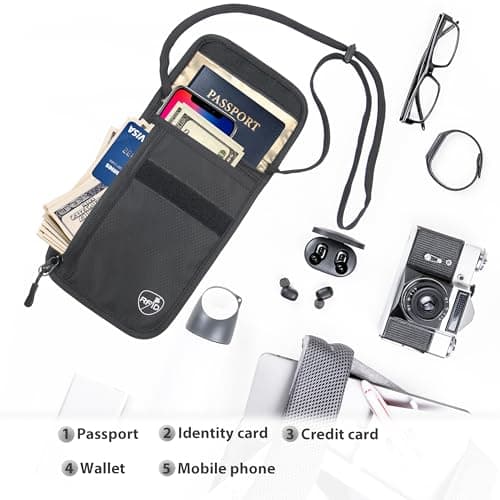 SUPACOOL Neck Wallet, RFID Blocking Passport Holder, Travel Pouch, Hidden Neck Pouch for Travel, Black, 5.5" x 7.8" x 0.4", Minimalist — view 6
