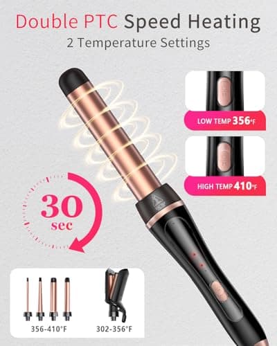 5 in 1 Curling Iron, Curling Wand Set with Hair Crimper Waver and 4 Interchangeable Ceramic Barrels (0.35"-1.25''), Fast Heating Dual Voltage Hair Curler Gifts for Women All Hair Types and Travel Use — view 4