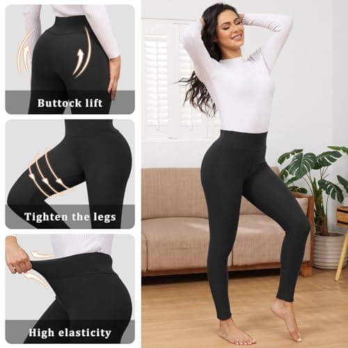 Decorie Thermal Leggings Women High-Waisted Fleece Lined for Winter Black — view 4