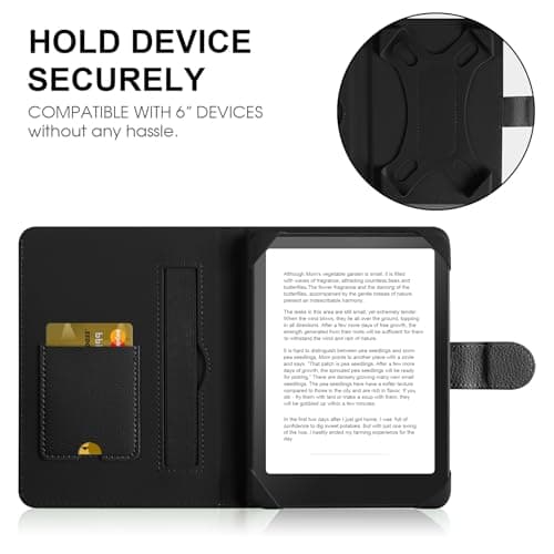 HoYiXi Universal Case for 6-inch Kindle eReader Compatible with Kobo/Voyaga/Pocketbook/Tolino E-book reader,6'' eReader Protective Cover with Built-in Card Slot,Black (Black, 6 inch) — view 3