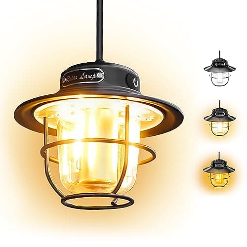 XRDZYXGS Camping Lantern, Rechargeable Retro Lights for Tents, Portable Waterproof 4 Light Modes (1300-6500K) Stepless Dimming Brightness for Hiking, Emergency, Fishing (Black)