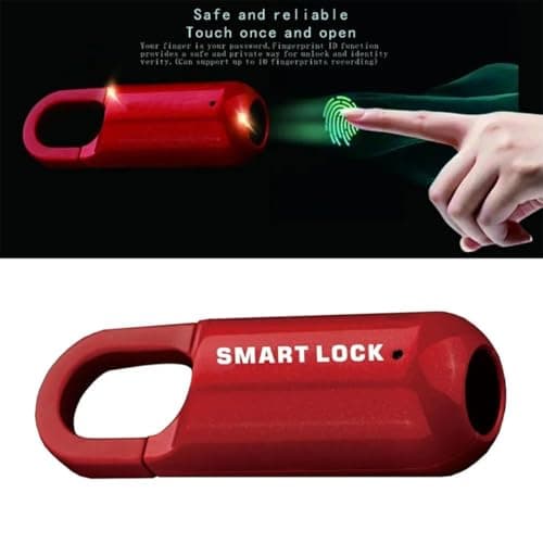 Fingerprint Padlock Mini Smart Padlock Keyless USB Charging Biometric High Security Lock for Gym Locker, Shed Locker, Storage Units, Luggages, Suitcases (Black+Red) — view 6