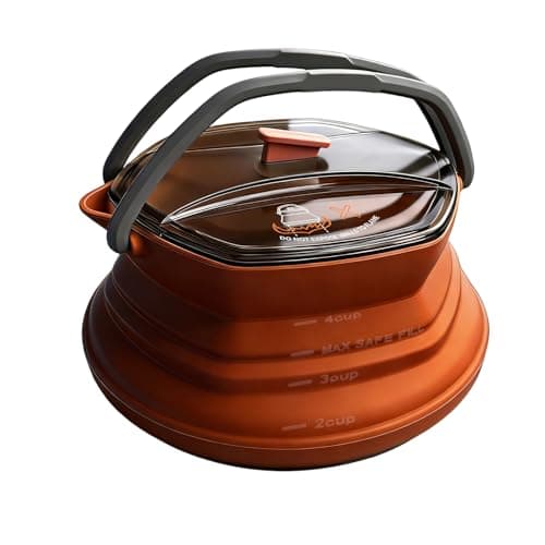 CAMPWOLF HEX Collapsible Camping Kettle 1L, Foldable Silicone Kettle with Stainless Steel Base, BPA Free Portable Backpacking Tea Pot for Hiking & Outdoor Cooking (Terracotta)
