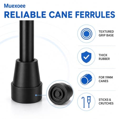 4 Pack 19mm Black Rubber Ferrules - End Caps Fits Walking Cane Sticks — view 2