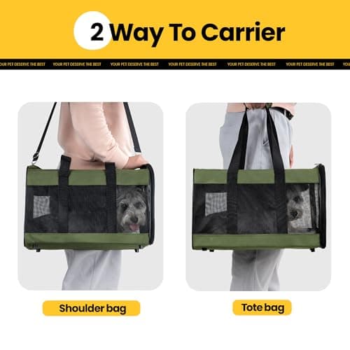 Conlun Dog Carrier Soft Sided, Large Cat Carrier with Inner Safety Leash, Pet Transport Carrier for Large Cats and Medium Dogs up to 10 KG, Collapsible Travel Puppy Carrier Bag -Green, L — view 6