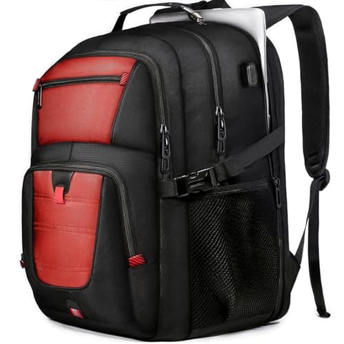 Z-MGKISS Travel Laptop Backpack for Men, Large 17.3" Anti-Theft Rucksack, TSA-Friendly Work Bag with USB Port, Overnight & College Computer Bag for Women, Red
