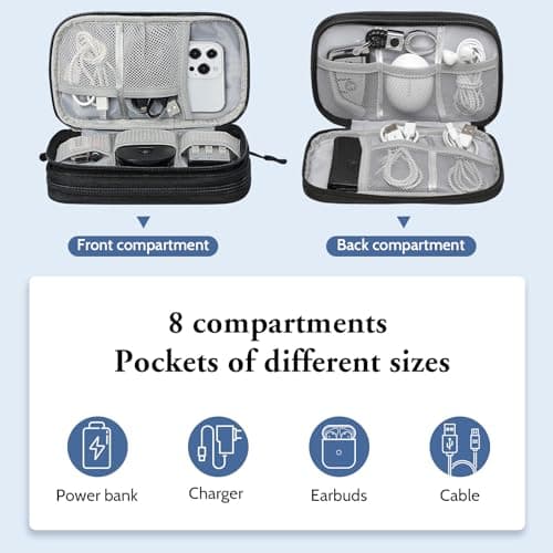 Yilnlg Cable Organiser Bag, Double Layer Electronics Accessories Organiser Bag, Travel Accessories Bag Organiser for Cables for Charging Cable Flash Drive SD Card Power Bank USB Black — view 3