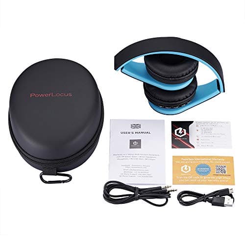 PowerLocus Wireless Bluetooth Over-Ear Stereo Foldable Headphones, Wired Headsets Noise Cancelling with Built-in Microphone for iPhone, Samsung, LG, iPad (Black/Blue) — view 5