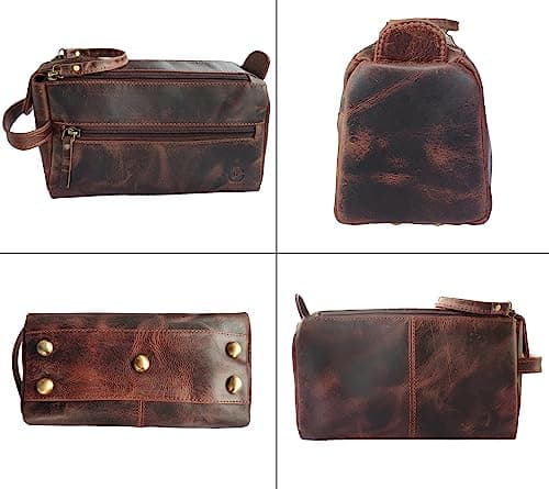 Leather Wash Bag for Men - Travel Toiletry Bag - Shaving Dopp Kit Toiletries Organizer - Leather Makeup Bag for Women — view 5