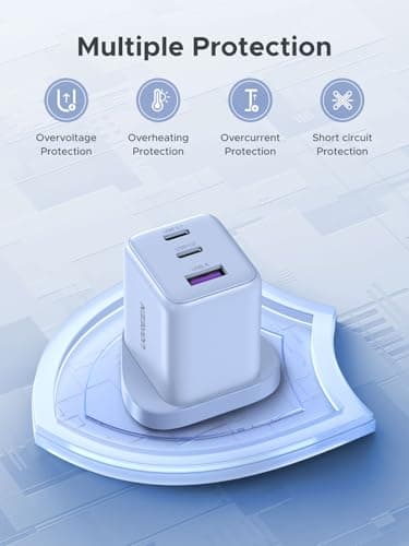 UGREEN USB C Charger Plug, 30W 3-Port USB Fast Charger Power Adapter, Blue — view 5