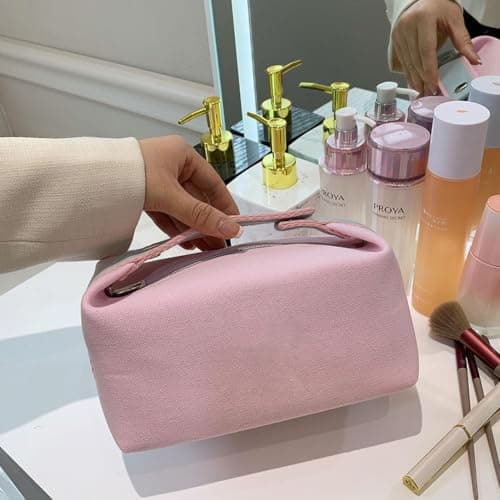 Voddkis Cream Cosmetic Bag - Travel Makeup Bag - Canvas Toiletry Bag - Cosmetic Accessory Organiser with Zip (Orange) — view 3