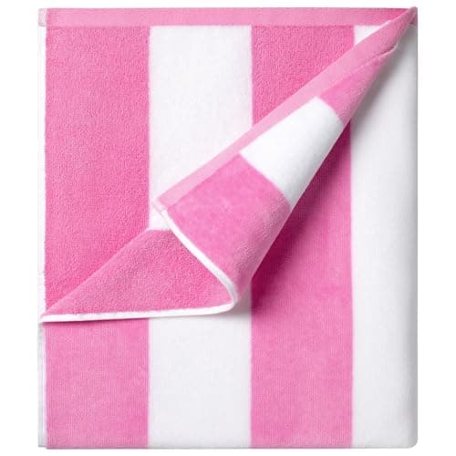 Ouxiaobai Cotton Oversized Beach Towel - 180 x 90 CM Large Size Pool Towel, Striped Soft Cabana Swim Towel (Pink)