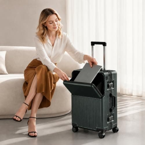 AIWEINY Suitcase Carry-on Luggage Spring-Summer Travel Airline Approved with TSA Lock 360° Wheel PC Hard Shell and Aluminum Frame Pressure-Resistant (Green, 24‘’) — view 2