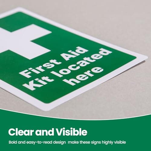 First Aid Kit Located Here Signs, 5 Pack, 200x150mm Vinyl Safety Stickers — view 4