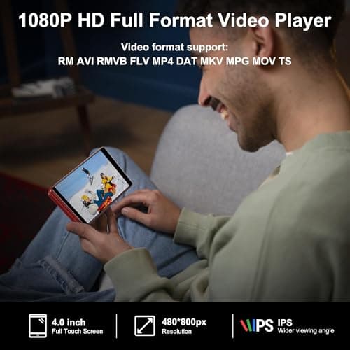 80GB MP3 Player with Bluetooth and WiFi-SWOFY 4" HD Full Touch Screen MP3 Player with Spotify, Amazon Music,YouTube,Libby,Android MP4 Music Player for Kids Red — view 5