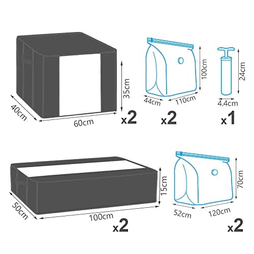 VOUNOT Set of 9 Clothes Storage Bag with Large Capacity Vacuum Bag 3 Foldabale EDENOO Storage bag with Reinforced Handle 3 Vacuum Bags with Hand Pump for Bedding and Clothes — view 2