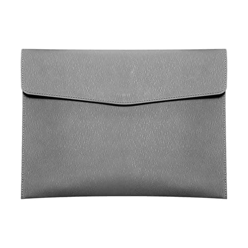 Skyzone A4 Document Folder Wallet, PU Leather Travel Document Holder Organizer, Waterproof File Folder with Snap Closure, Multifunctional File Envelope Portfolio Storage Case (Grey)
