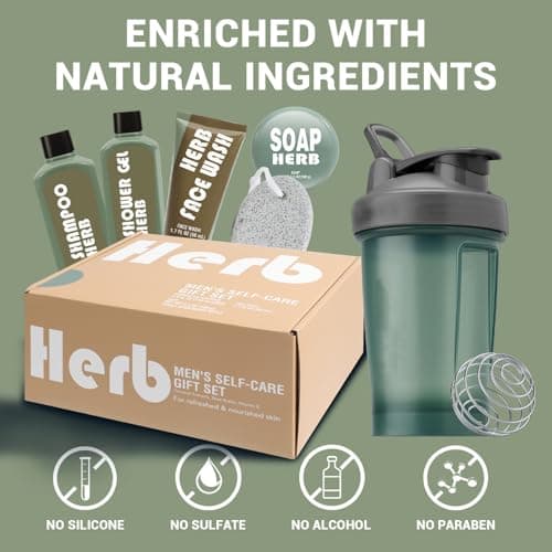 Gifts for Men 6PC Fresh Herbal Mens Bath Spa Gift Set with Travel Shower gel ,Shampoo,Face Wash, Water Bottle Skincare Set,Valentine Gifts for Men Birthday Christmas Present for Him Father's Day — view 2