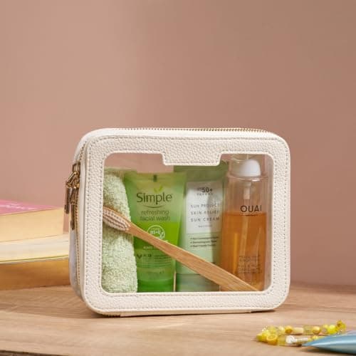 Luneia Toiletry Bag Waterproof Clear PVC Zippered Cosmetic Bag Makeup Bag Clear Wash Bag Toiletry Organizer Makeup Bag for Travel Bathroom Men & Women. Vegan Leather White — view 4
