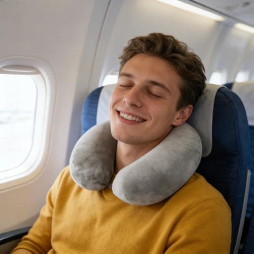 Inflatable Travel Pillow,Blow up Airplane Travel Neck Pillow Compact Small U Shape Headrest Support Cushion for Airplane Train Car Office Travel Essential Flight Pillows for a Long Hauls Sleeping Rest — view 2