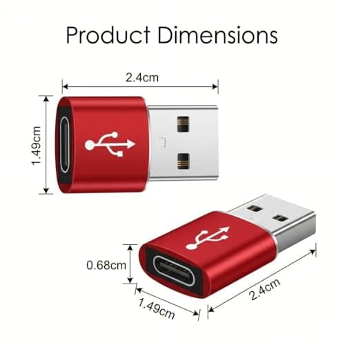 USB C to USB Adaptor, USB to USB C Adapter 2Pack, Type C Female to A Male Charger Cable Converter Compatible with Notebook, Tablet, Smartphone, iPad 10 Air 4 5,Apple 15 14 13 12 Pro Max (Red) — view 2