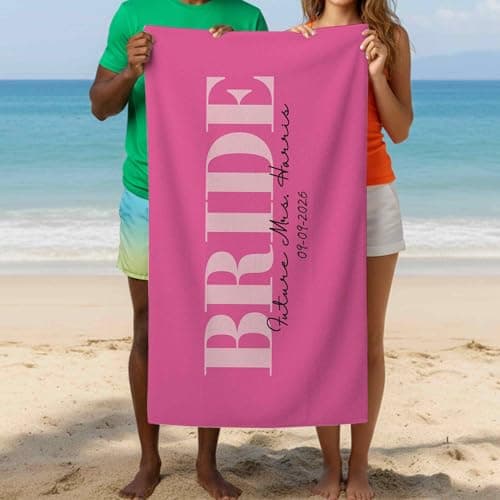 Print Maniacs Personalised Bride to Be Beach Towel Custom Name Date Microfibre Towel Large Quick Dry Lightweight Travel Towel Hen Party Honeymoon Pool Spa Gift — view 6