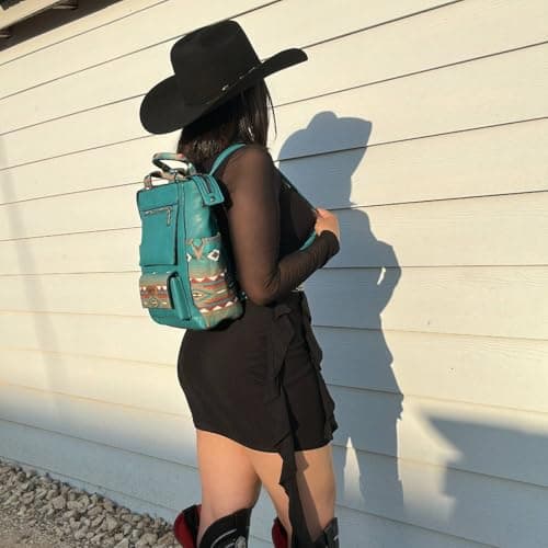 Montana West Wrangler Aztec Backpack Purse for Women Back Zip Anti Theft Convertible Backpack with Adjustable Strap, Turquoise, S, Daypack Backpacks — view 2