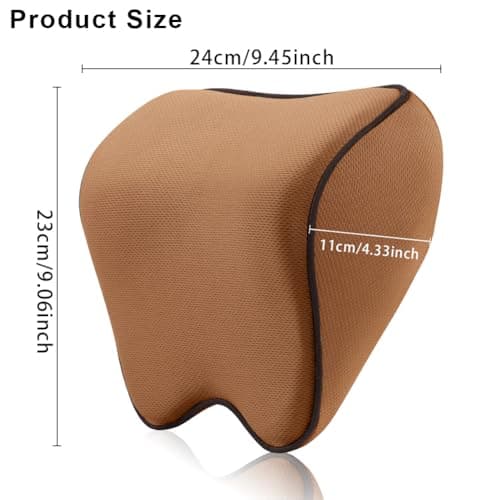 Alaoo Car Neck Support Pillow, Car Seat Headrest for Relieving Neck Fatigue with Adjustable Strap, Soft Memory Foam and Breathable Removable Cover for Passenger or Driver, Brown with Black Trim — view 2
